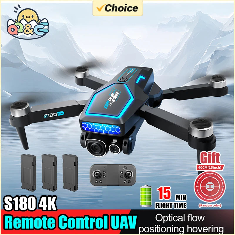 EZ S180 4K RC Drone Remote Control ESC Optical Flow Avoidance Horizontal Overhead Shot 90 Degree Angle Indoor Cool Lights Dron Toys