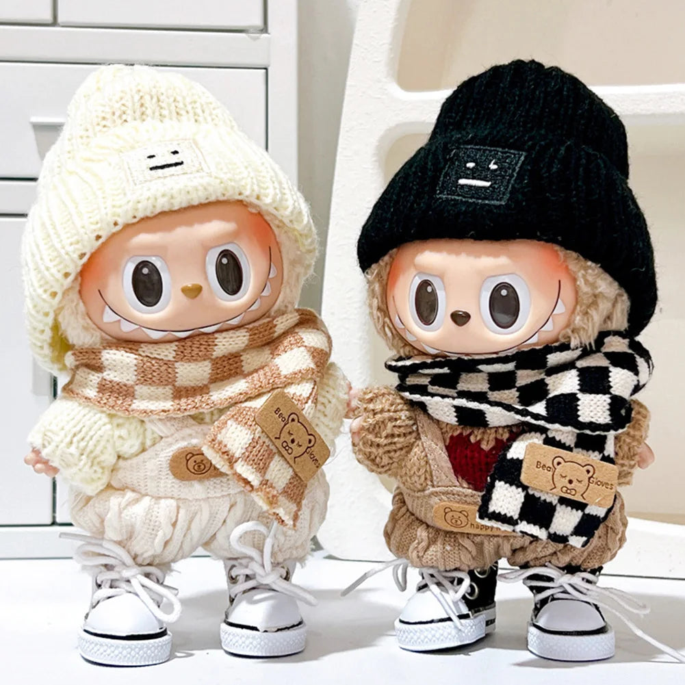 EZ For 17cm Labubu V1 V2 Outfit Doll Clothes Fashion Clothes Hoodies Color Match Hoodies Casual Plaid Overalls Dolls Accessories