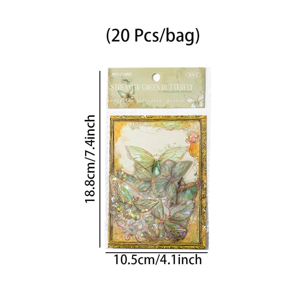 EZ 5Style 20pcs/pack INS Butterfly PET Sticker Pack Ice Crystal Laser Gold DIY Handbook Decoration 3D Scrapbook