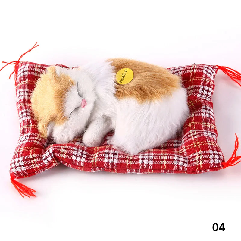 EZ Brand New Simulation Animal Doll Plush Sleeping Cats Toy With Cushion Can Speak Out with Sound Kids Gift Stuffed Desk Ornament