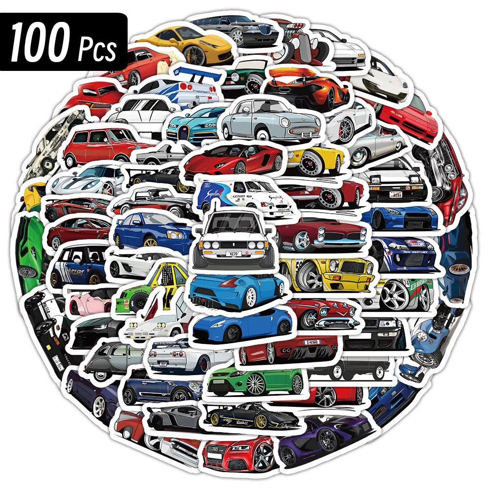 EZ 10/50/100 Pcs Retrofit Racing Car Graffiti Stickers Laptop Guitar Luggage Bike Skateboard Waterproof Sticker Decal Kid Toy