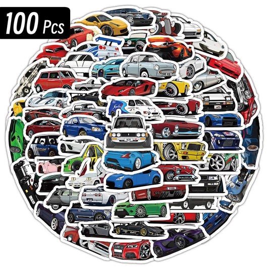 EZ 10/50/100 Pcs Retrofit Racing Car Graffiti Stickers Laptop Guitar Luggage Bike Skateboard Waterproof Sticker Decal Kid Toy