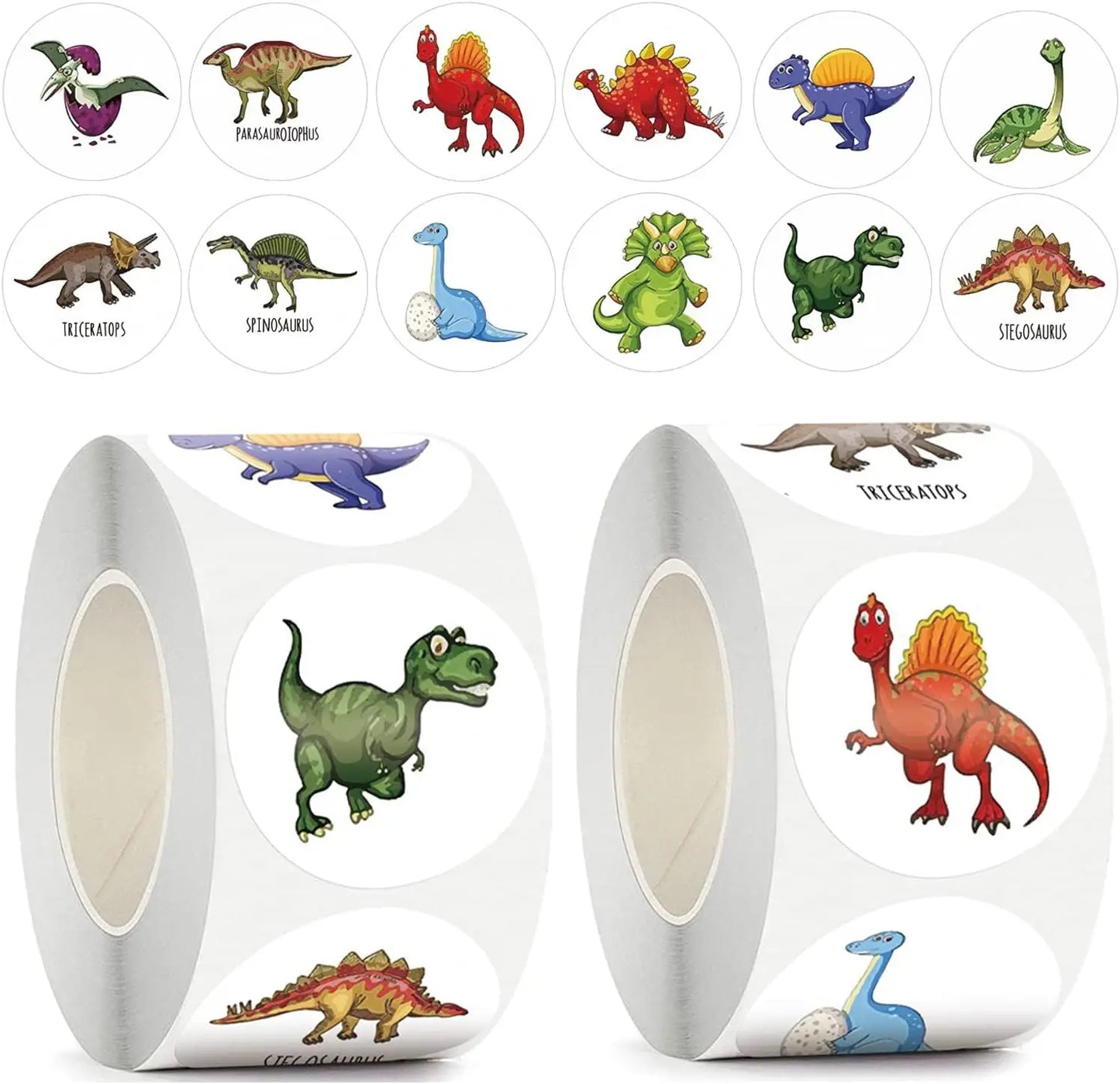 EZ 100-500pcs 1'' Round Dinosaur Stickers for Teacher Reward Stickers School Supplies Animal Incentive Roll Sticker for Home