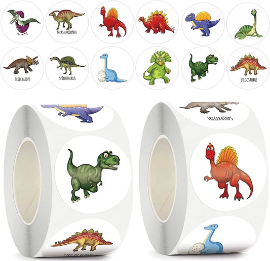 EZ 100-500pcs 1'' Round Dinosaur Stickers for Teacher Reward Stickers School Supplies Animal Incentive Roll Sticker for Home