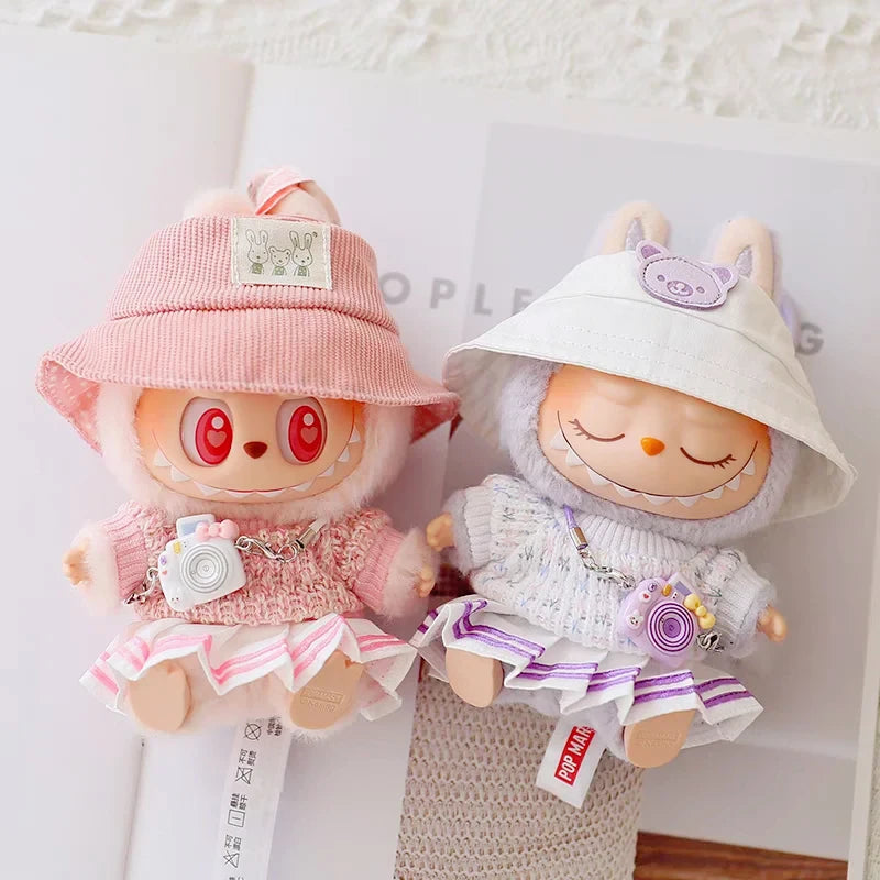 EZ Labubu Doll Clothes Set for V1/V2 Dolls Macaron JK Pleated Skirt with Camera and Shoes