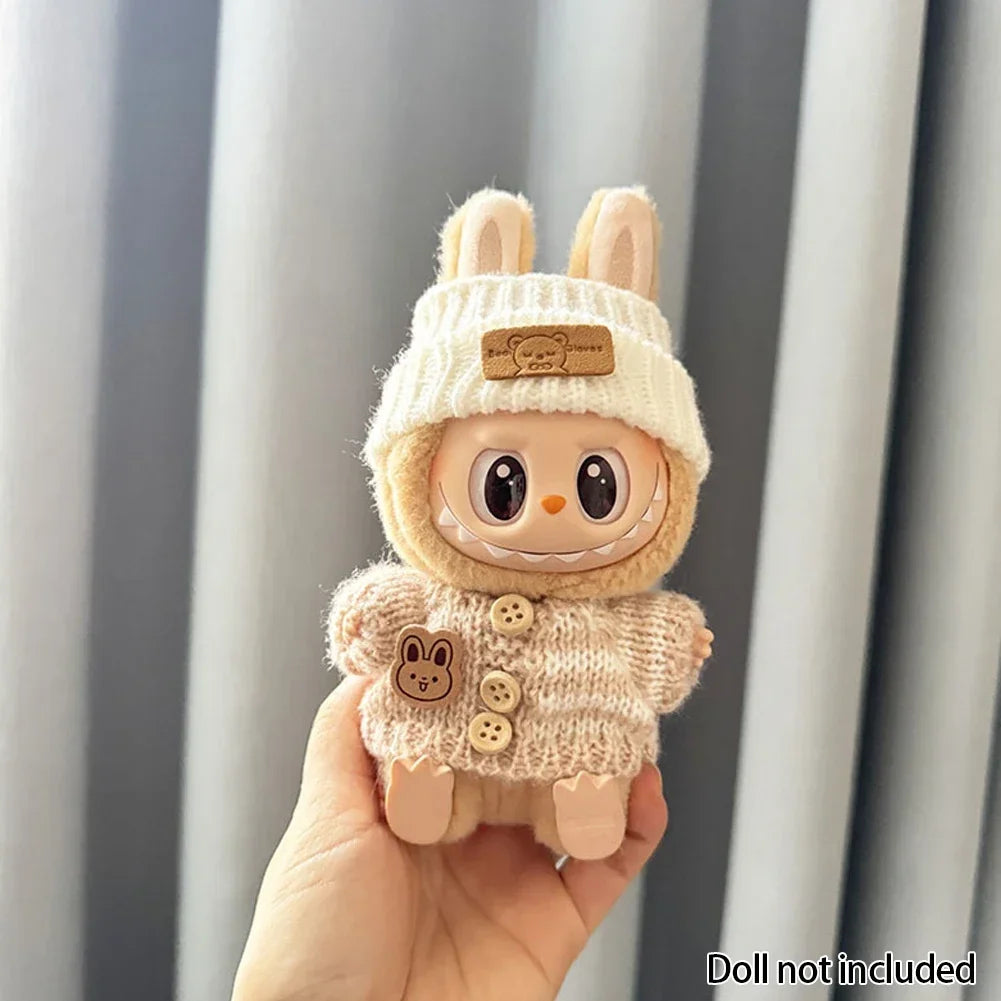EZ For 15-17 cm v1v2 Labubu Clothes outfit Labubu Sitting Party Bear Label Scarf Hat Bag Dolls Accessories Cute Decoration