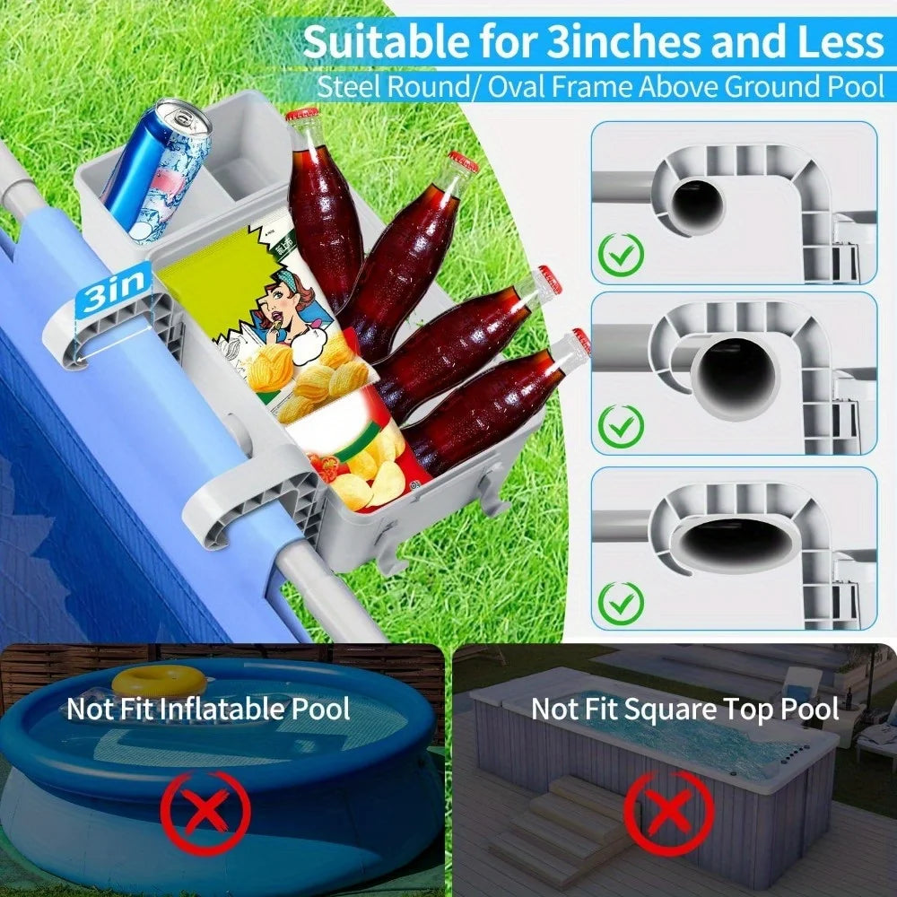 EZ Poolside Storage Basket with Pool Cup Holder, Thickened Plastic Pool Basket for Above Ground Pool Accessories, Outdoor Swimming