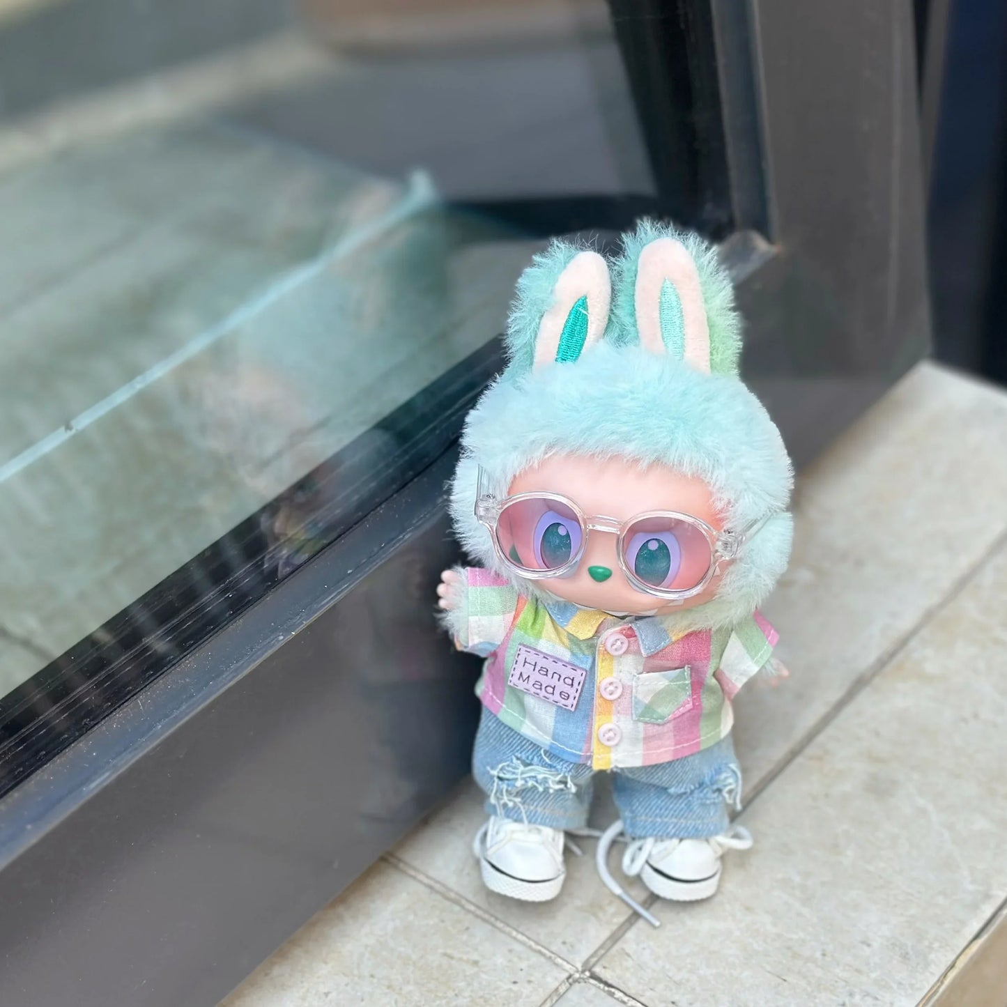 EZ For Ropa Labubu v1/v2/v3 baby doll outfit outing clothes Rainbow Lattice plaid shirt heart-pounding macaron for labubu cloth