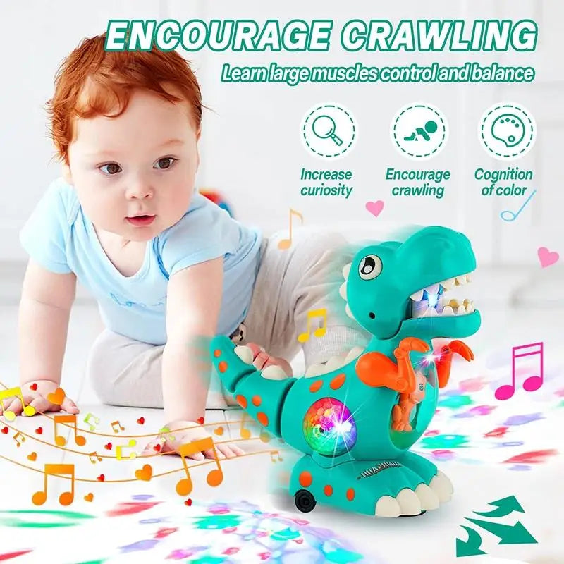 EZ Dinosaur Toys Baby Toys Light Up Musical CrawlingTummy Time Montessori Sensory Interactive Electric Toys For Kids Birthday Gifts