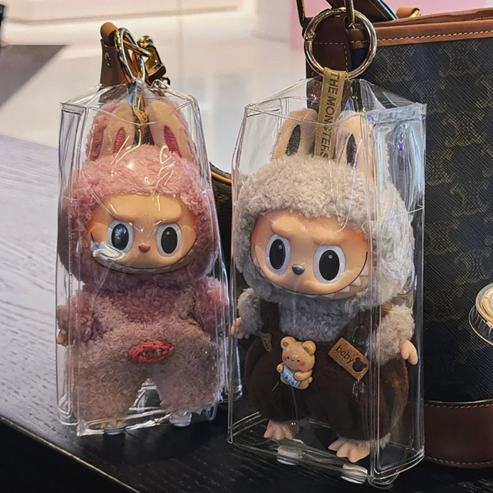 EZ 15cm Labubu Protector Case Pain Pack Button Style Protective Cover Doll Hanging Bag With Key chain Button style Ropa Labubu
