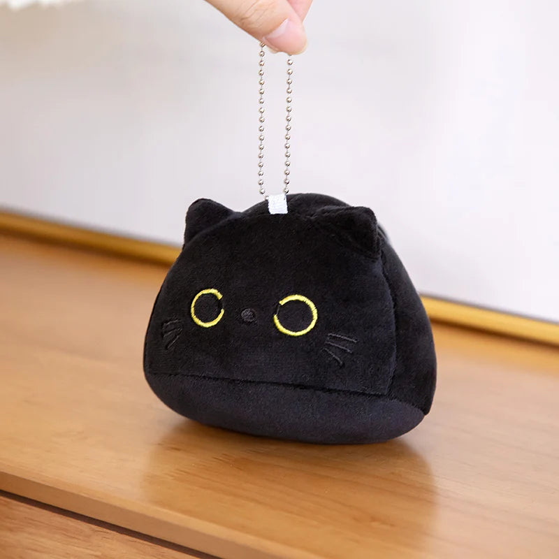 EZ 7/11/20CM Kawaii Small Cuddly Black Cat Plush Doll Cartoon Stuffed Round Ball Cat Plushie Girl's Bag Keychain Pendant Toys
