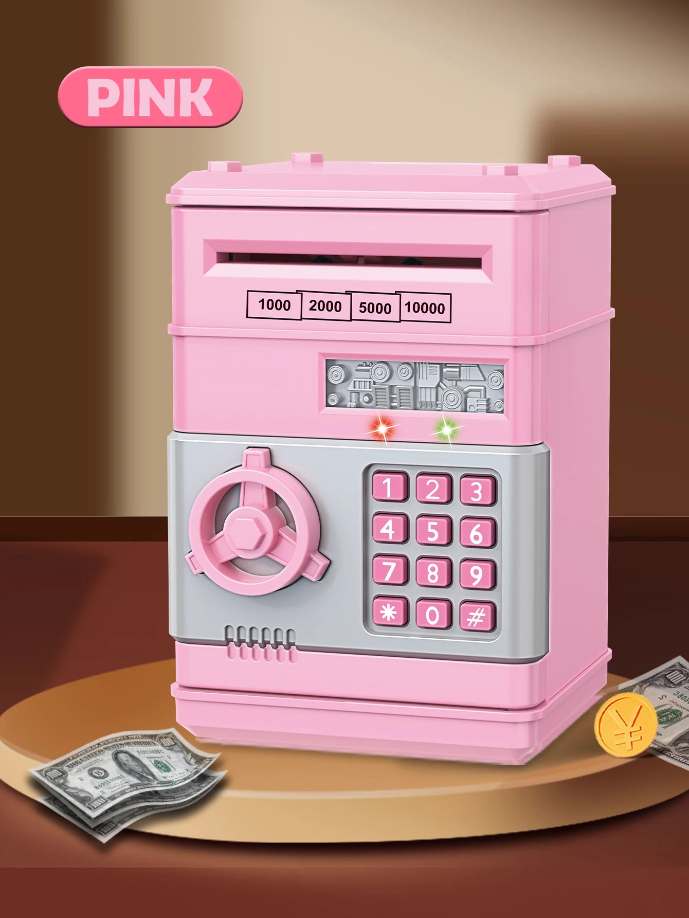 EZ ATM Password Piggy Bank, Electronic Kids Money Bank Coin Can Auto Scroll Paper Money Saving Box Gifts for 3+ Boys and Girls