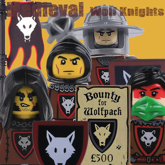 EZ MOC Castle Wolf Knights Figures Building Blocks Medieval Militray Soldiers Guard Ranger Warrior Shields Cape Weapons Bricks Toys