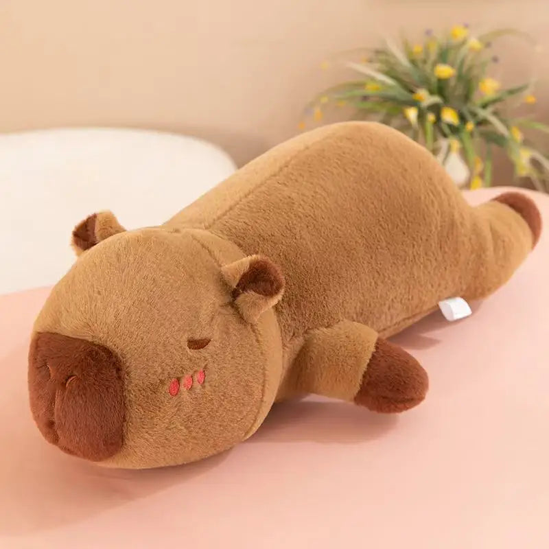 EZ 60cm-100cm Kawaii Cartoon Giant Strip Capybara Plush Doll Pillow Lying Brown Orange Wings Creative Capybara Plush Toy Home Decor