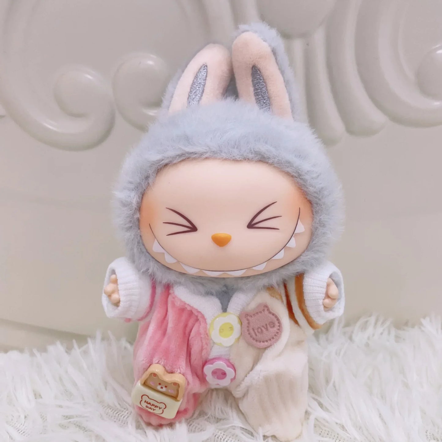 EZ Ropa Labubu For 15/17cm Labubu Doll Quilt and Pajama Set Three-piece Set Cosy Baby Bed Home Warmth Toy Girl Gift