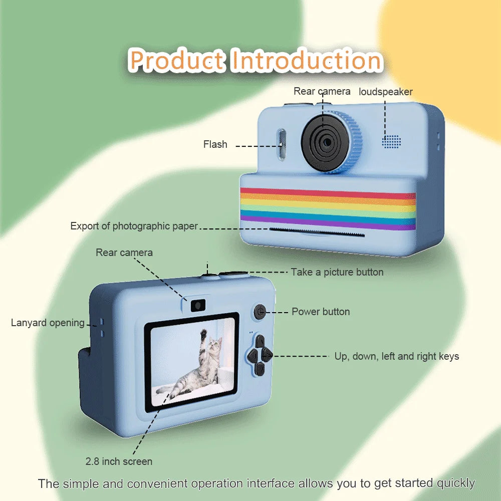 EZ 2.8 Inch Large Screen Instant Print Camera, HD Digital Video Camera for Kids, Outdoor Zero Ink Portable Print Toy Camera