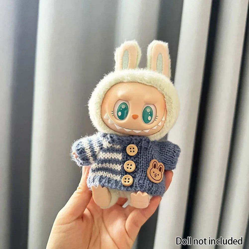 EZ For 15-17 cm v1v2 Labubu Clothes outfit Labubu Sitting Party Bear Label Scarf Hat Bag Dolls Accessories Cute Decoration