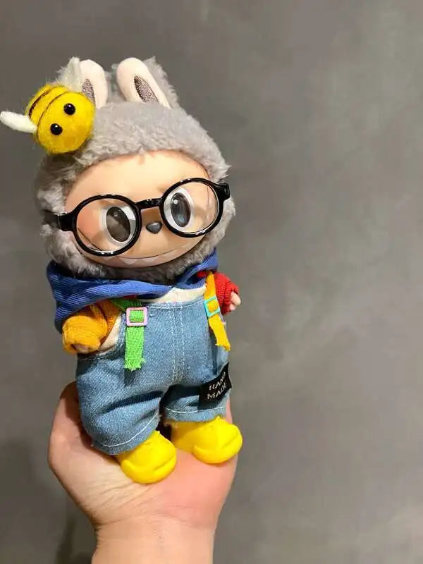 EZ denim overalls labubu pendant dolls Original Design 17cm Mini Doll'S designer Clothes Outfit Accessories  V1 V2 luxury