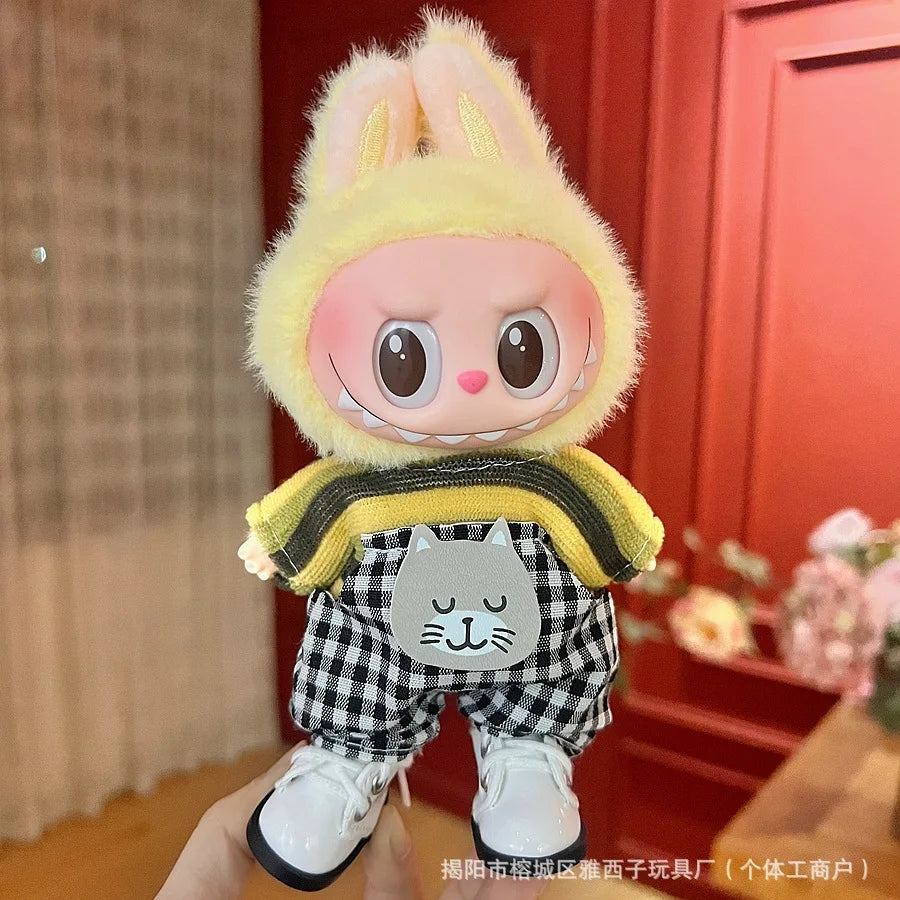 EZ 17cm Mickey Mini Costume Suitable Toy V3 for Labubu Clothes Korean Kpop Idol Pink Bright Silk Bow Princess Dress Birthday Gift