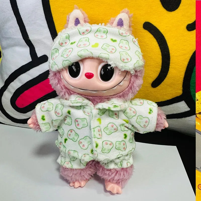 EZ Doll Clothes Accessories for 17cm Labubu Dolls Baby Doll Lovely Pajamas With Eye Mask Stuffed Cotton Toy for Korea Star Kpop EXO