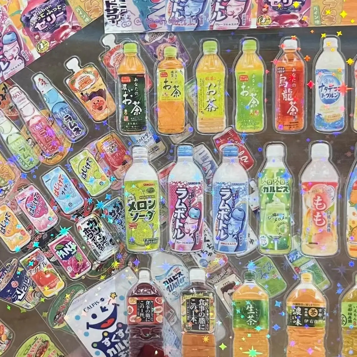 EZ 6pcs Glitter Stickers Y2K DIY Toploader Scrapbooking Journal Decor Stickers for Phone Kawaii Transparent PET Stickers Gift