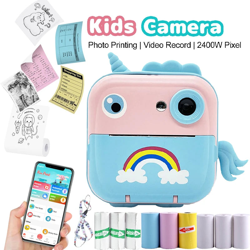 EZ Kdis Camera Instant Print Toy Photo Label Thermal Printing Photograph Video Digital Camera Print Toys for Boys Girls Gifts