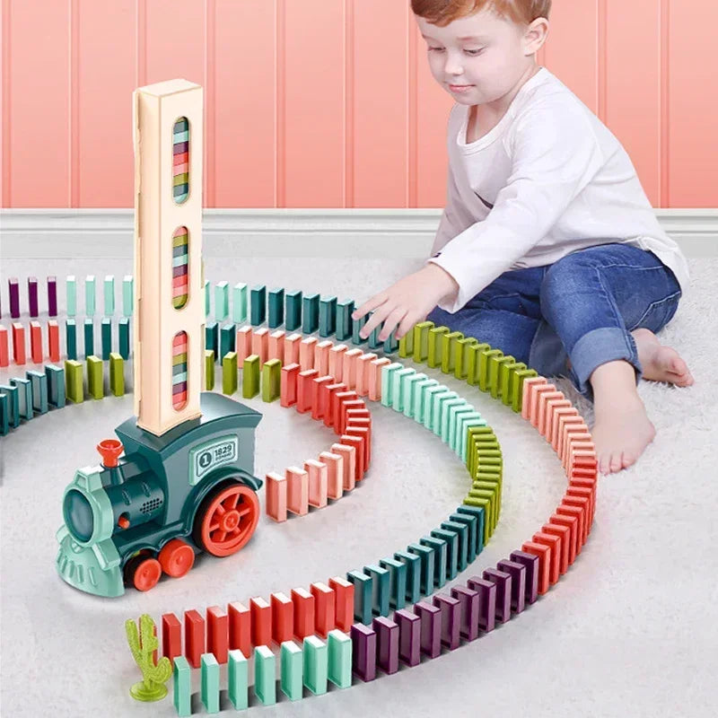 EZ Automatic Laying Domino Train Electric Car Brick Blocks Kits Creative Games Intelligence Educational DIY Toys Kids Birthday Gift