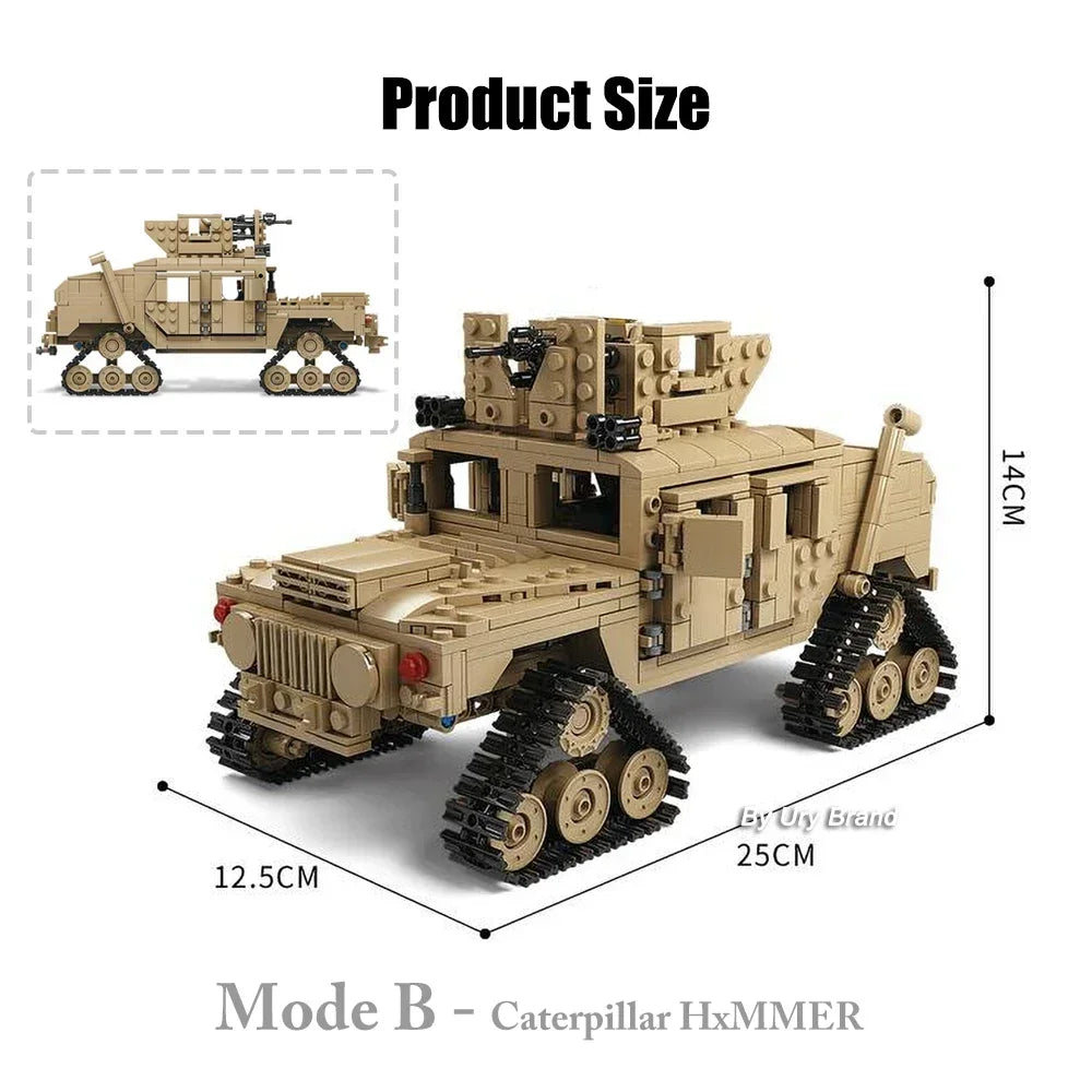 EZ 2in1 WW2 Military M1A2 Abrams MBT Tank Model Army Cannon Chariot Set Soldier Figures DIY Building Blocks Toys for Boys Kids Gift
