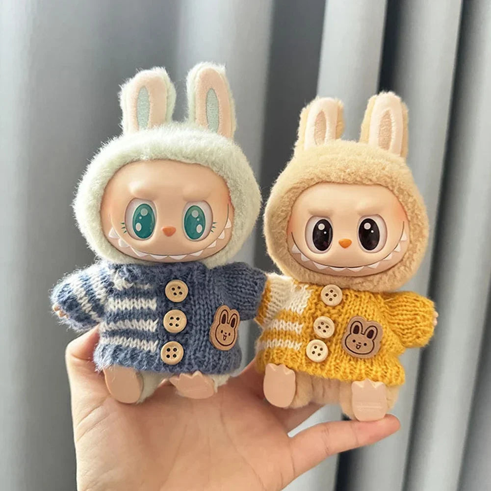 EZ For 15-17 cm v1v2 Labubu Clothes outfit Labubu Sitting Party Bear Label Scarf Hat Bag Dolls Accessories Cute Decoration