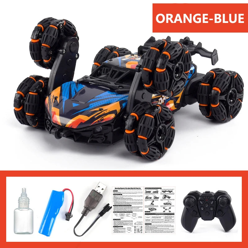 EZ Children's Alloy Remote Control Car Morphing Six-Wheeled RC Off-Road Climbing Stunt Four-Wheel Drive Spray Drift Racing Car Toys