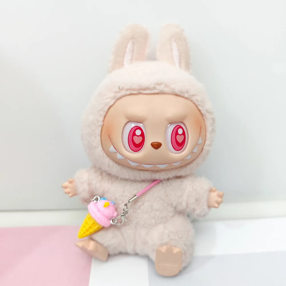 EZ 15/17cm Vinyl Plush Doll Clothes Labubu Pendant Lucky Purple Bow Dress Labubu V1/V2/V3 Clothes Accessories