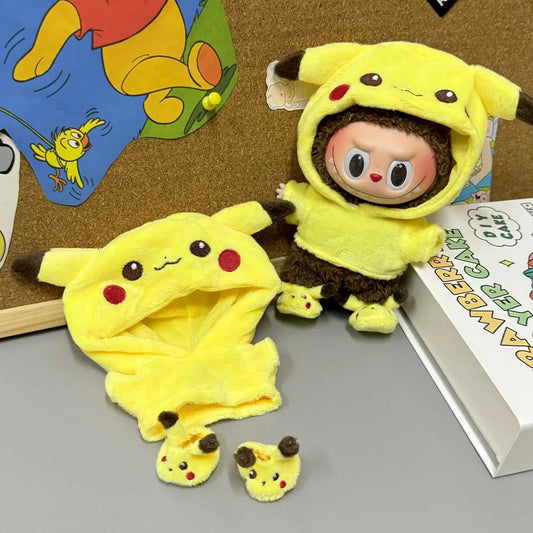EZ Mini Plush Doll Clothing Set Cute Pikachu Suit Cartoon Labubu Vinyl Doll Kpop Idol Doll Clothing Accessories