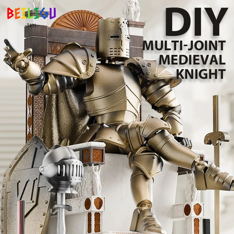 EZ Medieval Knight Multi-Joint Movable DIY Action Figures Weapon Warrior Robot Sword Shield Assembly Toy Children's Holiday Gift