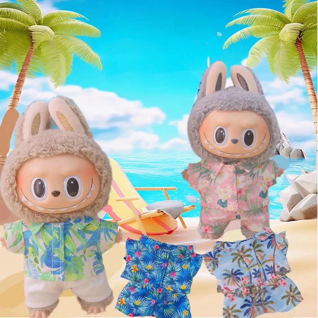 EZ Hawaii Summer Beach Style Clothes For labubu 3.0 v1/v2/v3 clothes outfits For Ropa labubu Doll Clothes Accessories