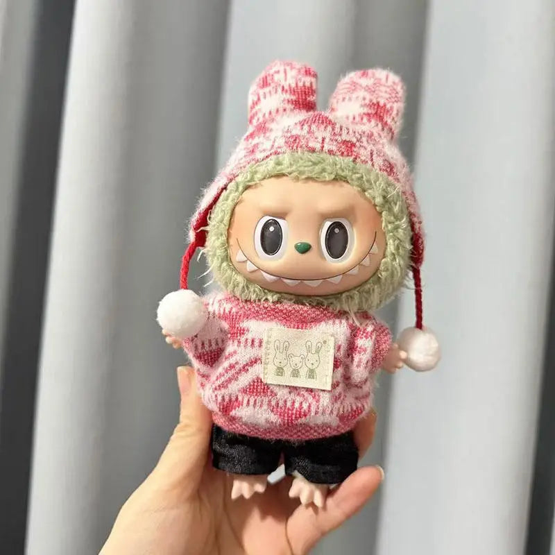 EZ For 15-17 cm Labubu clothes outfit Labubu sitting party jacquard two-piece set Dolls Accessories Cute Decoration
