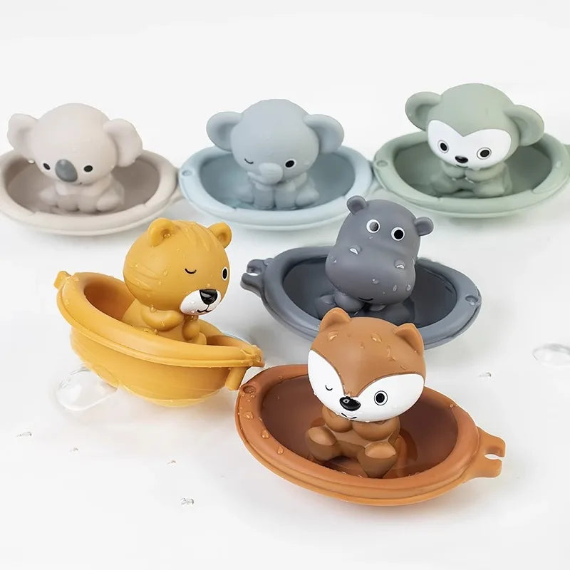 EZ Baby Bath Toys Stacking Bath Boat Toy Silicone Adorable Animal Finger Puppets for Children Interactive Floating Squeeze Toy Gift