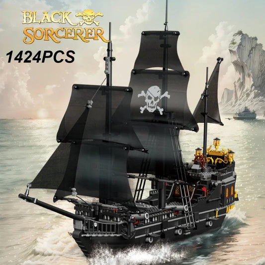 EZ Black Pirate Ship Building Blocks Skeleton Ghost Boat Model Assembly Bricks Toys Desktop Decoration Kid Birthday Boy Adult Gifts