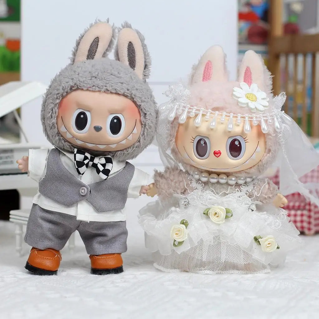 EZ For 17cm Labubu baby clothes vinyl pendant outfit wedding dress heart Macaron for Labubu clothes