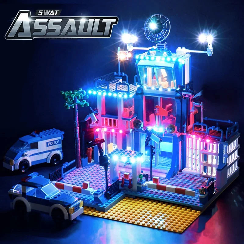 EZ City police station building block group boy DIY car brick police station model building children's educational toy gift