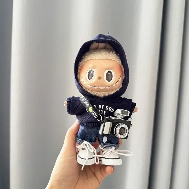 EZ 17cm Labubu I II Idol Dolls Hoodie Set Cute Mini Plush Doll'S Clothes Korea Kpop Exo Idol Dolls Accessories Gifts