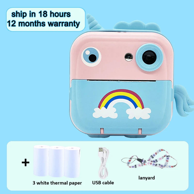 EZ Kdis Camera Instant Print Toy Photo Label Thermal Printing Photograph Video Digital Camera Print Toys for Boys Girls Gifts