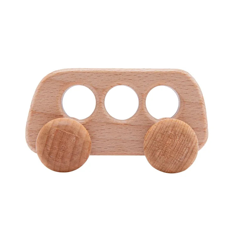 EZ Wooden Baby Car Toys Beech Wooden Dinosaur Cartoon Car Teether Educational Montessori Toys For Children Teething Baby Toys