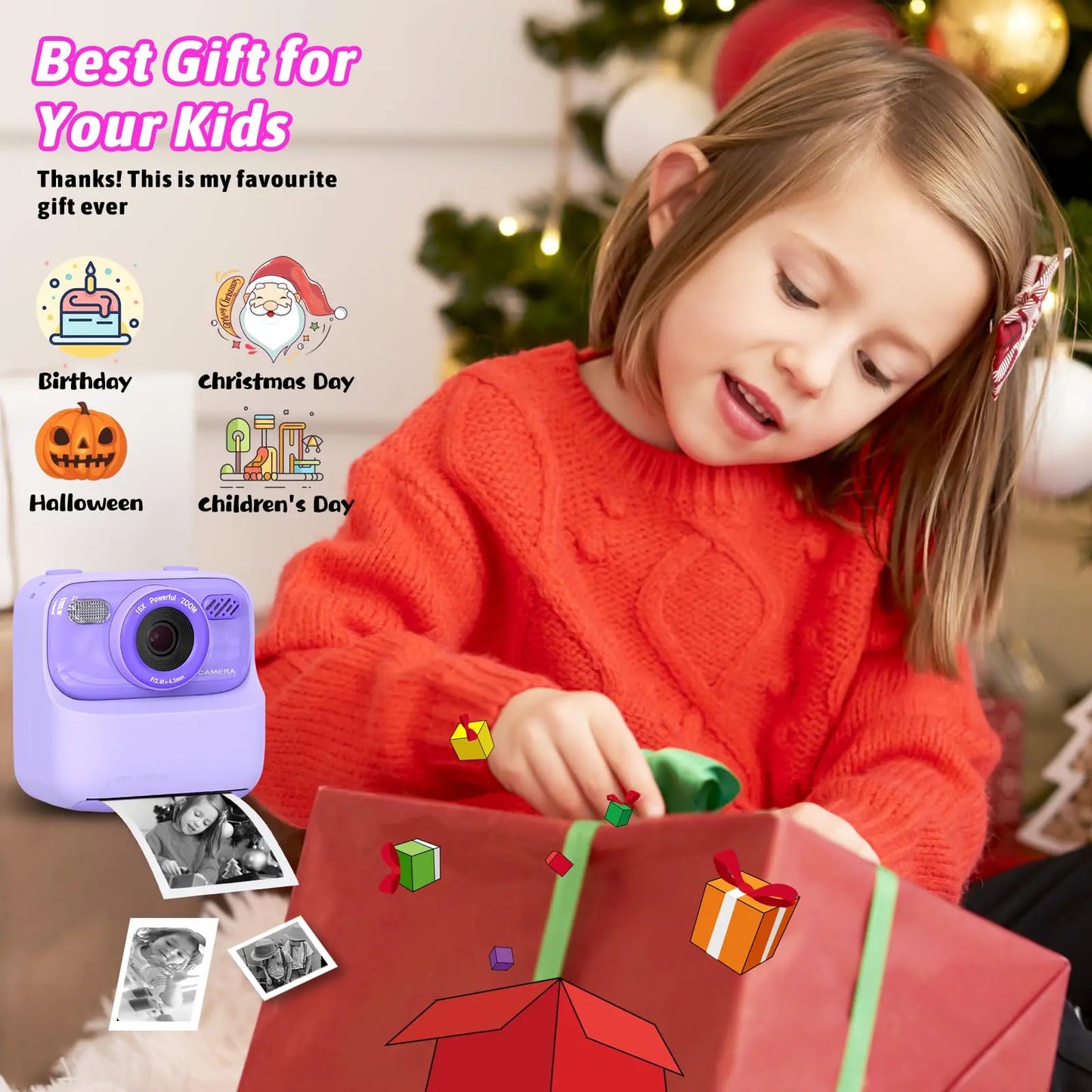 EZ Kids Digital Camera 1080P Vedio Thermal Instant Print Camera With 32G For Girls Boys Age 3-12 Best Christmas Birthday Gifts