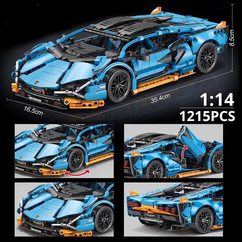 EZ ToylinX 1:14 Building Blocks Car MOC City Speed Car Luxury Auto Racing Vehicle with Super Racers Bricks Toys for Children Gift