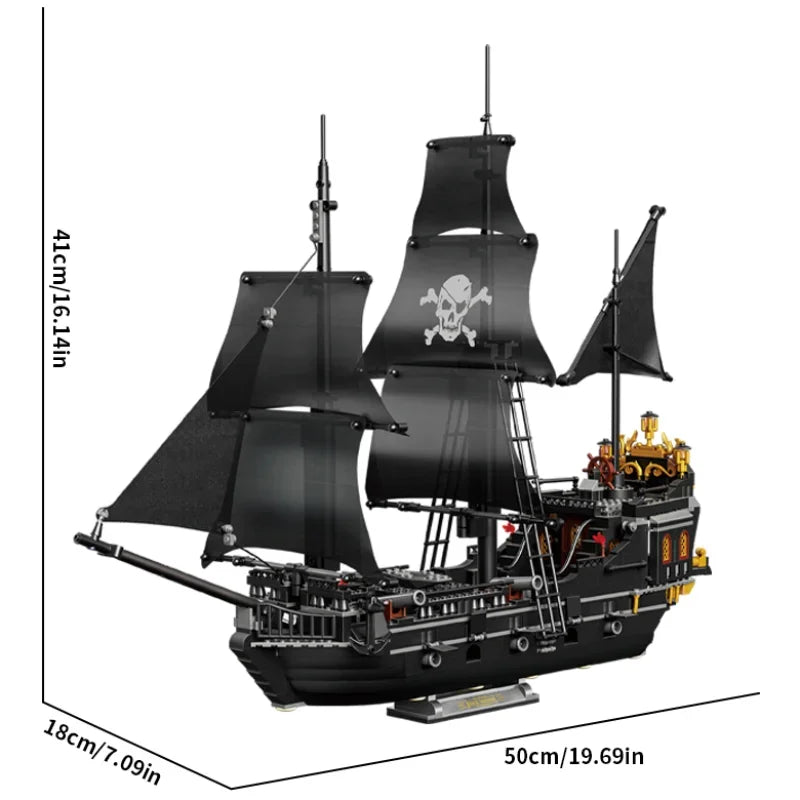 EZ Black Pirate Ship Building Blocks Skeleton Ghost Boat Model Assembly Bricks Toys Desktop Decoration Kid Birthday Boy Adult Gifts