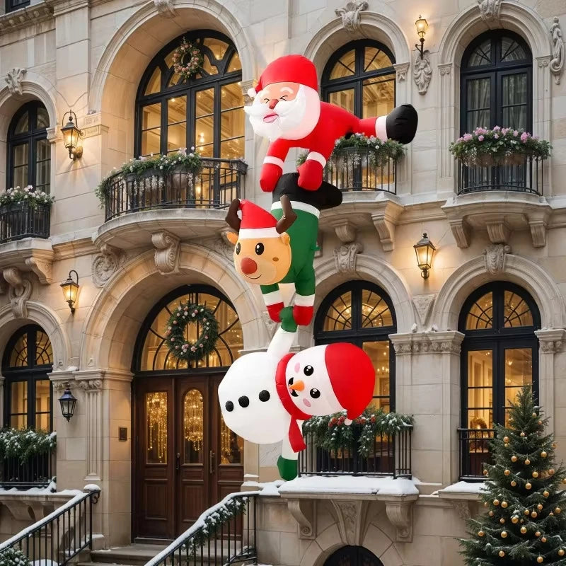 EZ 8FT Inflatable Christmas Climbing Santa Claus with Reindeer & Snowman, Built-in LED for Outdoor Beam Roof Tree Party Yard Decor