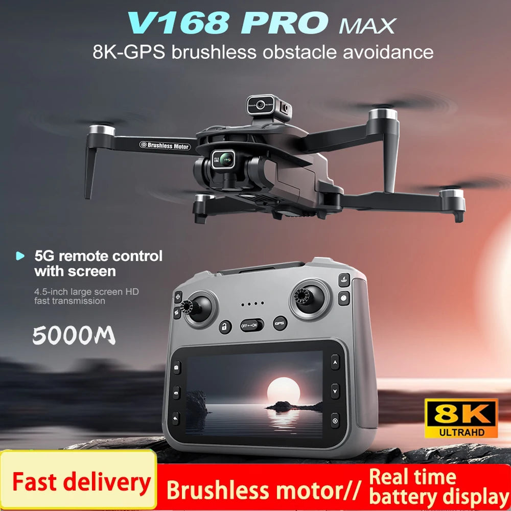 EZ 2025 V168 Pro MAX GPS Drone 8K Professional HD Camera 5G WIFI FPV 360° Obstacle Avoidance Brushless Large Screen RC Quadcopter
