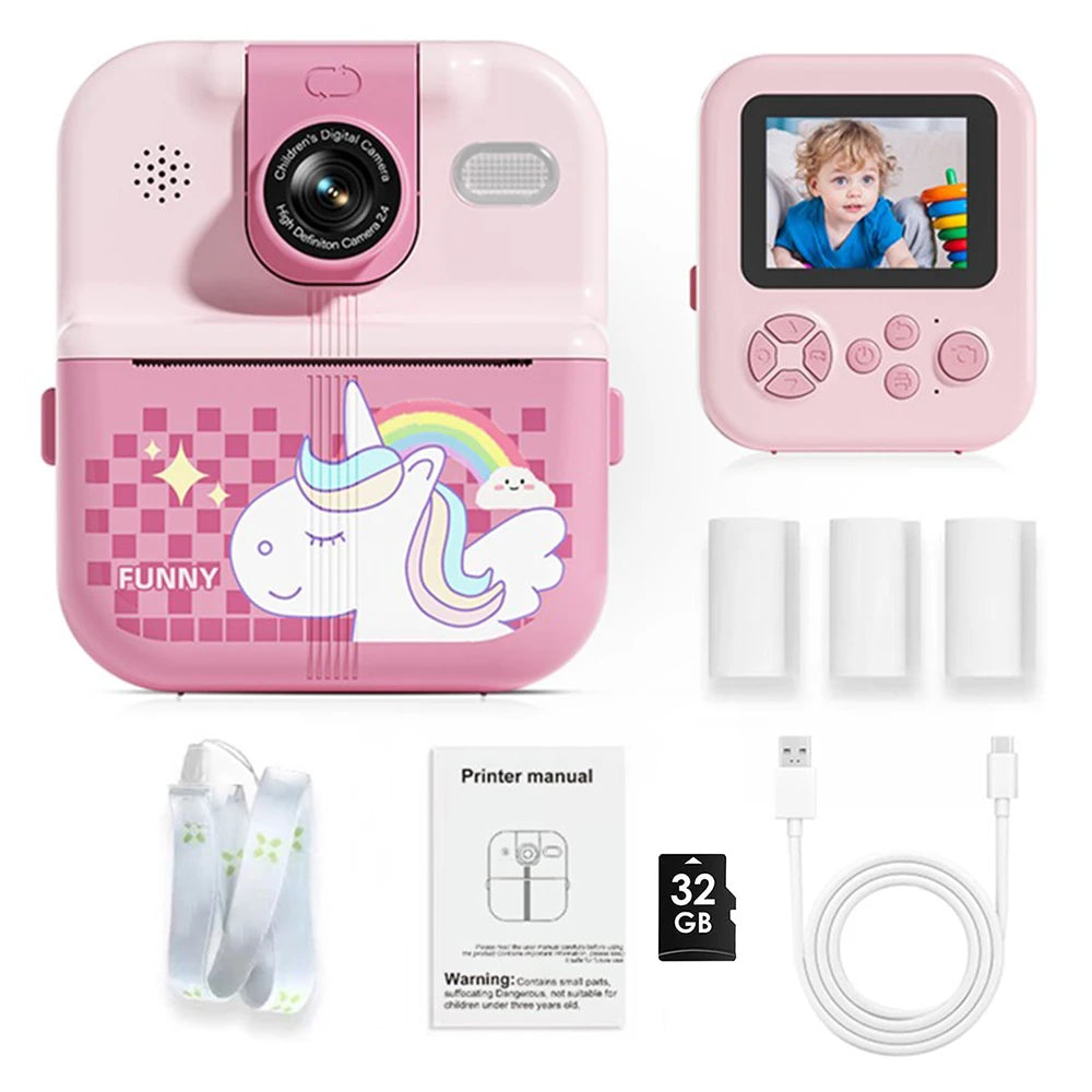 EZ Bluetooth Kids Camera Instant Print Photo 1080P Mini Toddler Camera for Boys Girls DIY Instant Print Toys With 32G SD Card
