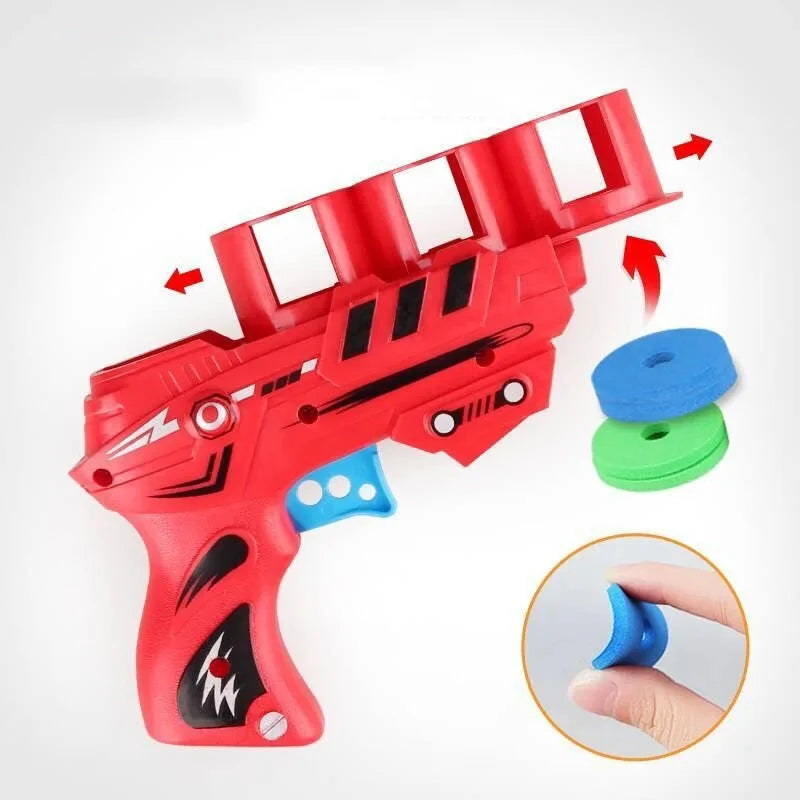EZ Children Fun Toys Flying Saucer Guns Ejection Flying Disc 100 EVA Soft Bullets Toy Gun Kids Outdoor Games Interactive Sport Toys
