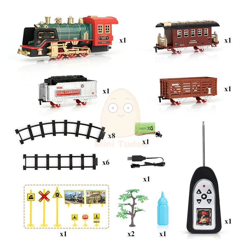 EZ Remote Control Track Train Car Classical Simulation Water Steam Electric Railway Set Christmas Gift Educational Toy For Children